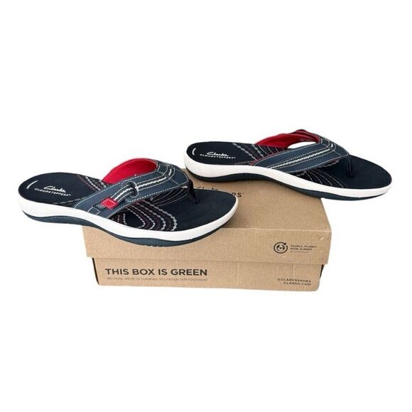 Clarks Cloudsteppers Sunmaze Tide Navy Sandals Flip Flops Red, White & Blue - Picture 4 of 9